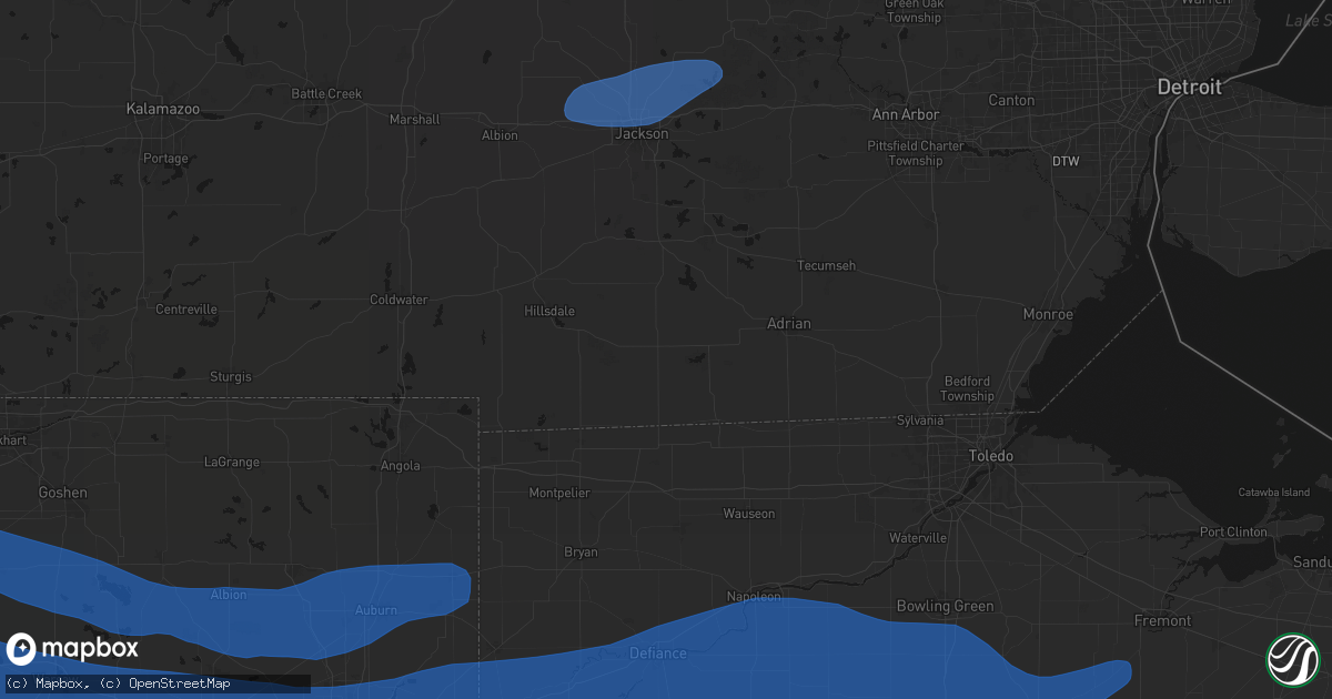 Hail map in Hudson, MI on August 9, 2026