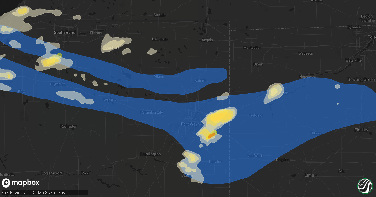 Hail map in Huntertown, IN on August 9, 2026