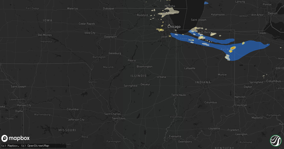 Hail map in Illinois on August 9, 2026