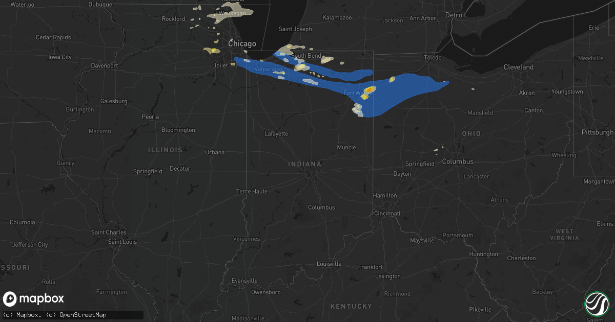 Hail map in Indiana on August 9, 2026