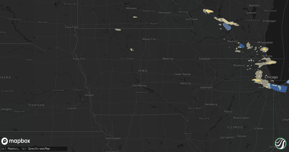 Hail map in Iowa on August 9, 2026
