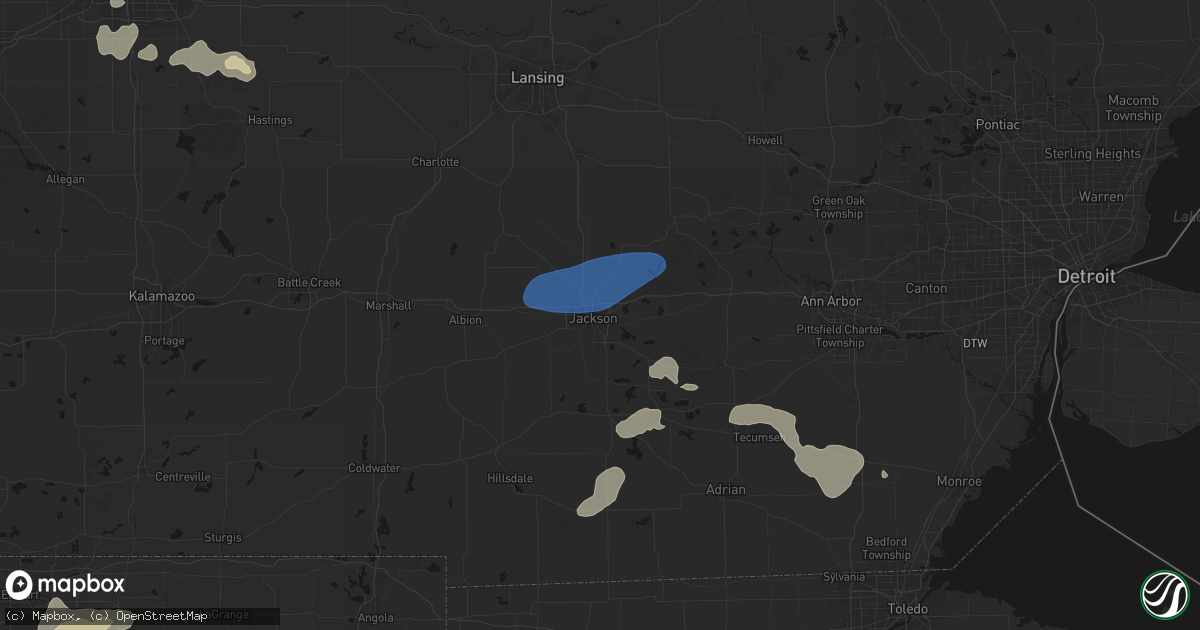Hail map in Jackson, MI on August 9, 2026