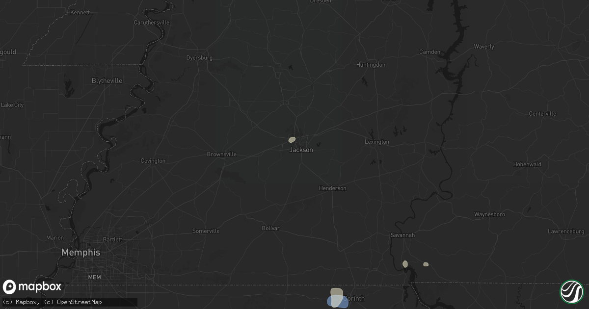 Hail map in Jackson, TN on August 9, 2026
