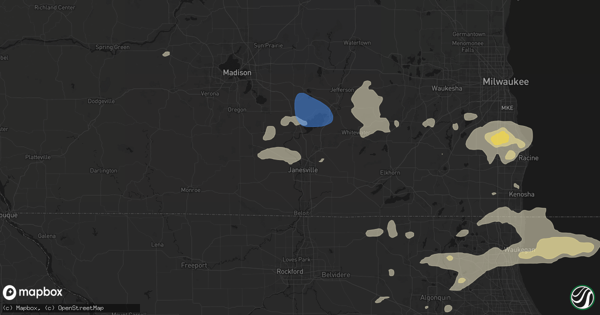 Hail map in Janesville, WI on August 9, 2026