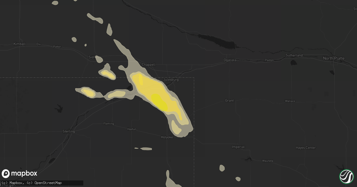 Hail map in Julesburg, CO on August 9, 2026