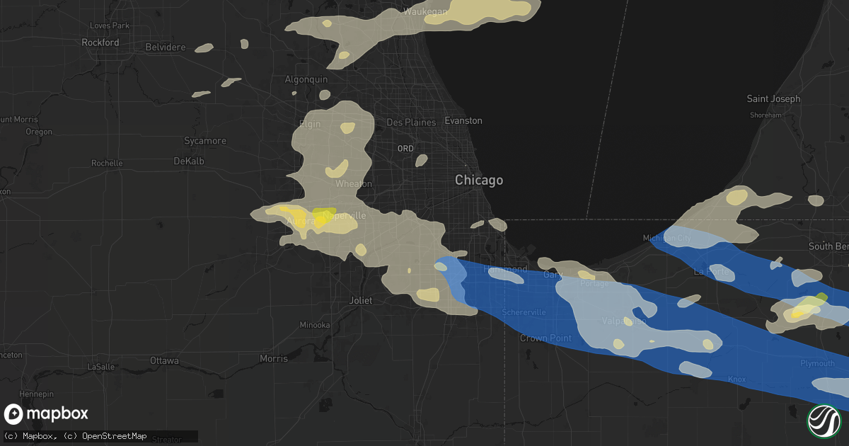 Hail map in Justice, IL on August 9, 2026