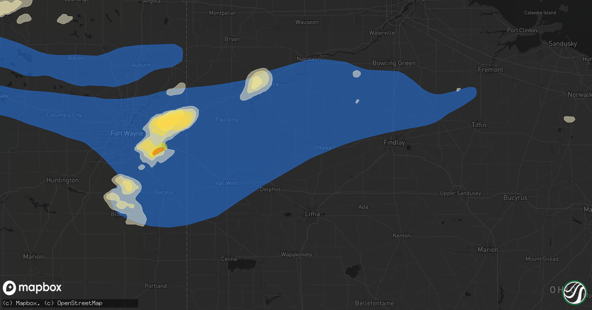 Hail map in Kalida, OH on August 9, 2026