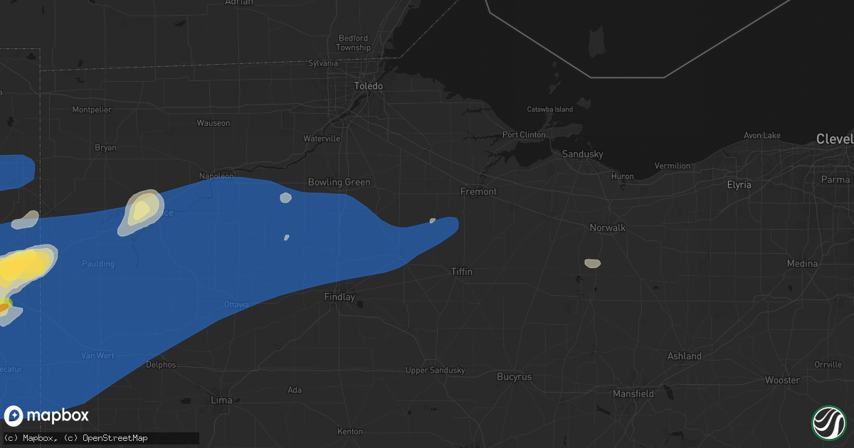 Hail map in Kansas, OH on August 9, 2026