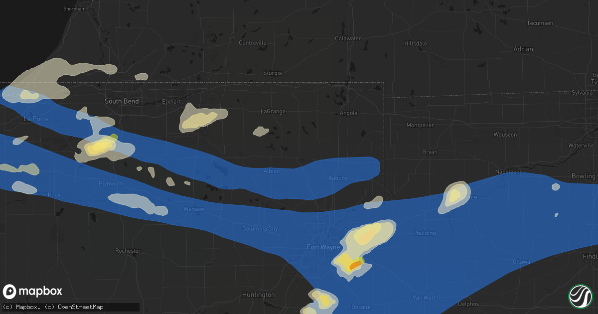Hail map in Kendallville, IN on August 9, 2026