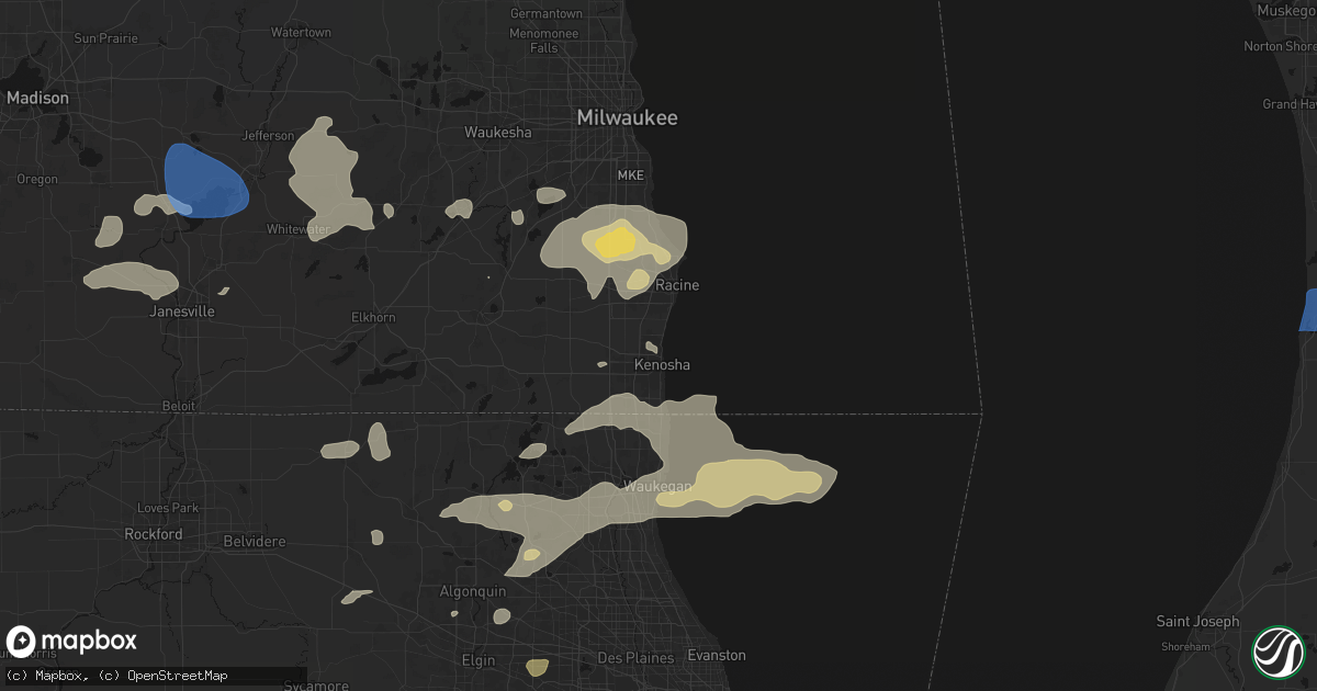 Hail map in Kenosha, WI on August 9, 2026