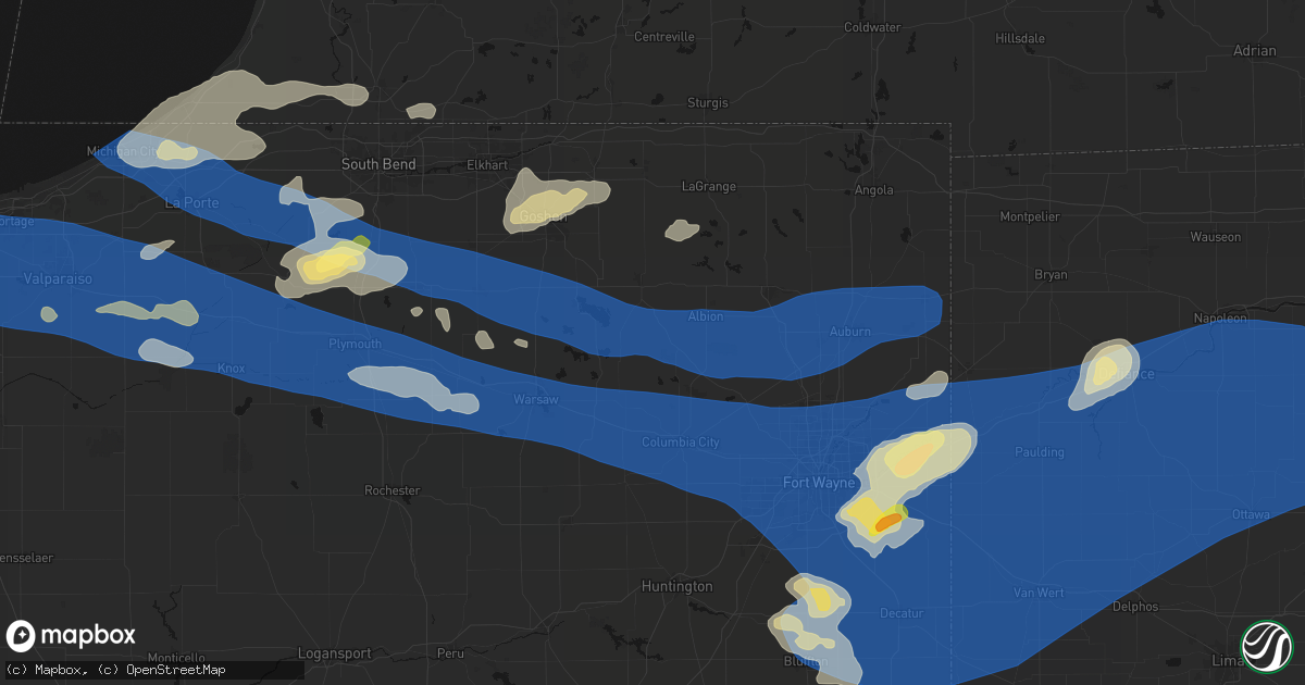 Hail map in Kimmell, IN on August 9, 2026
