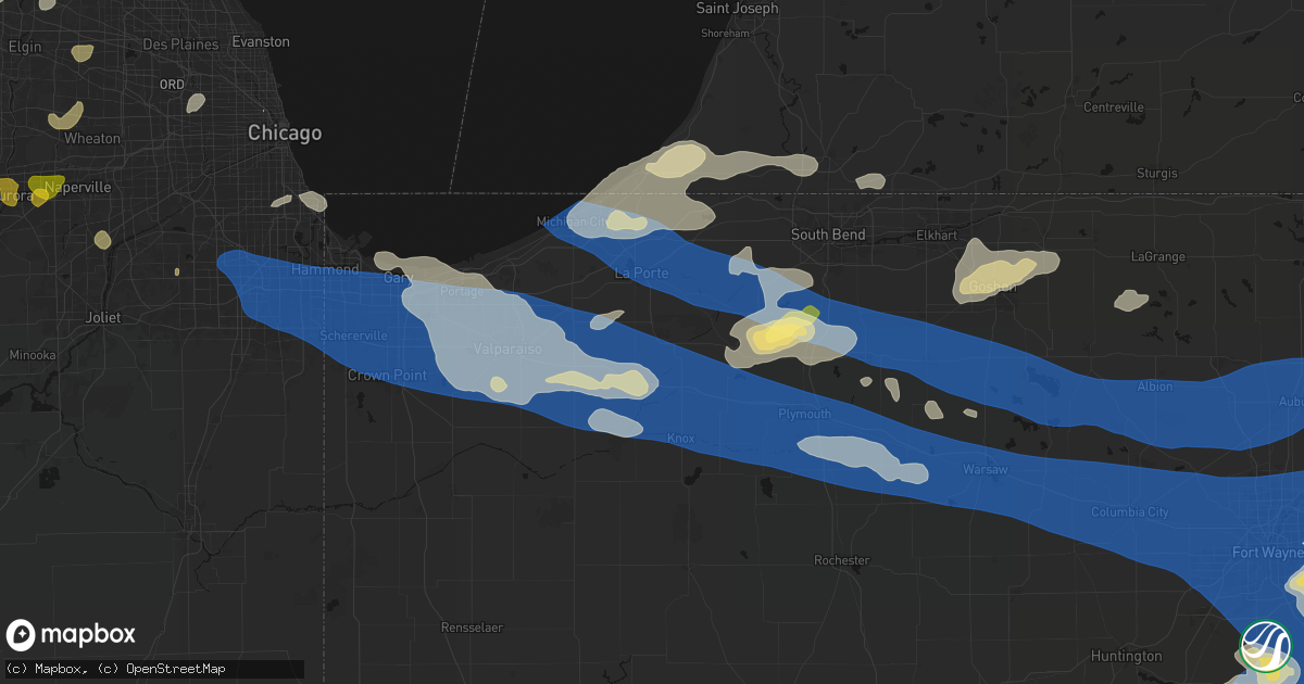 Hail map in Kingsford Heights, IN on August 9, 2026