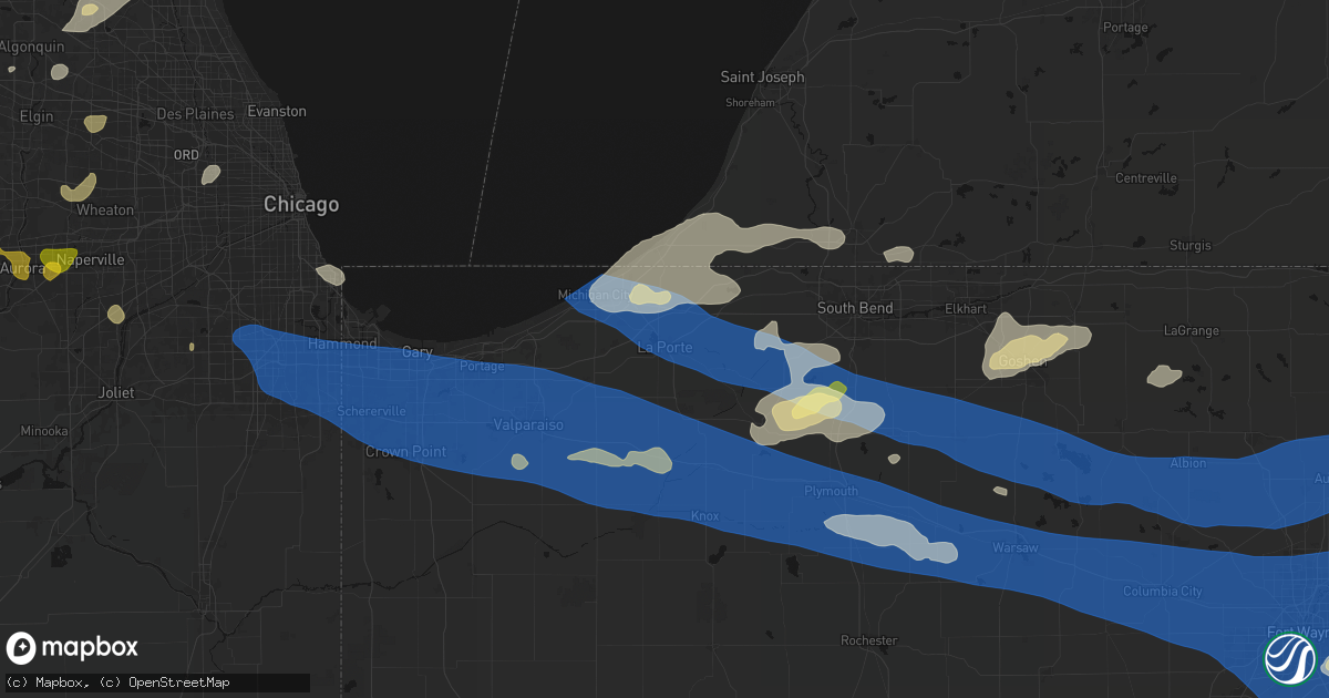 Hail map in La Porte, IN on August 9, 2026