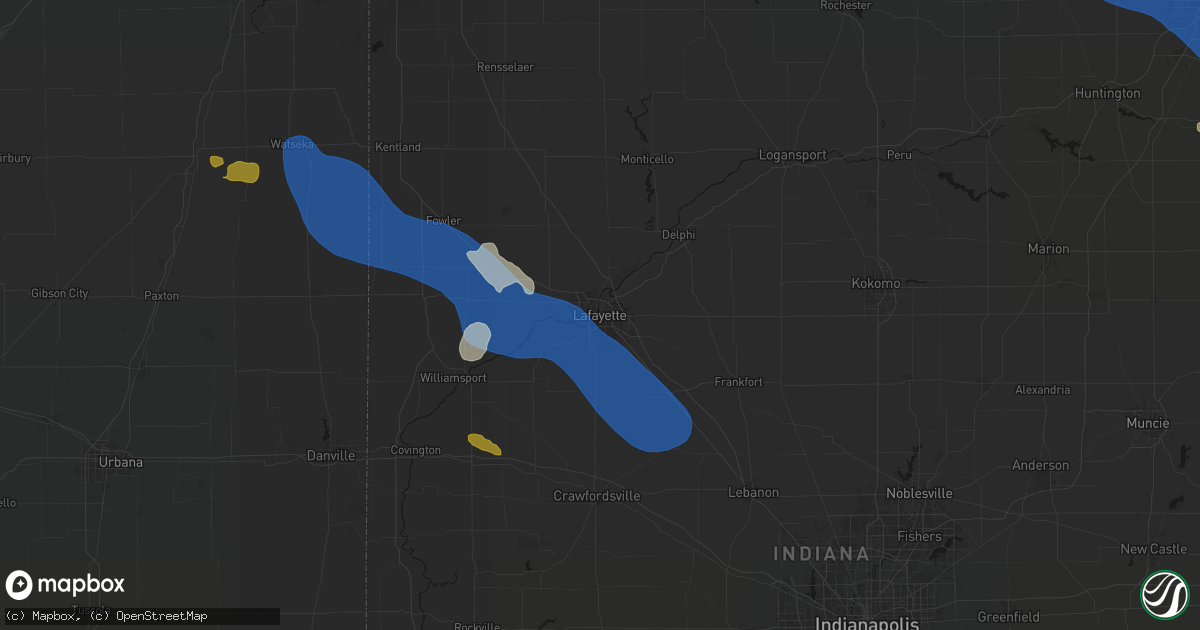 Hail map in Lafayette, IN on August 9, 2026