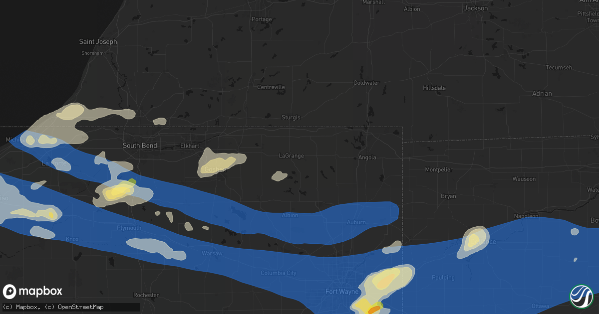 Hail map in Lagrange, IN on August 9, 2026