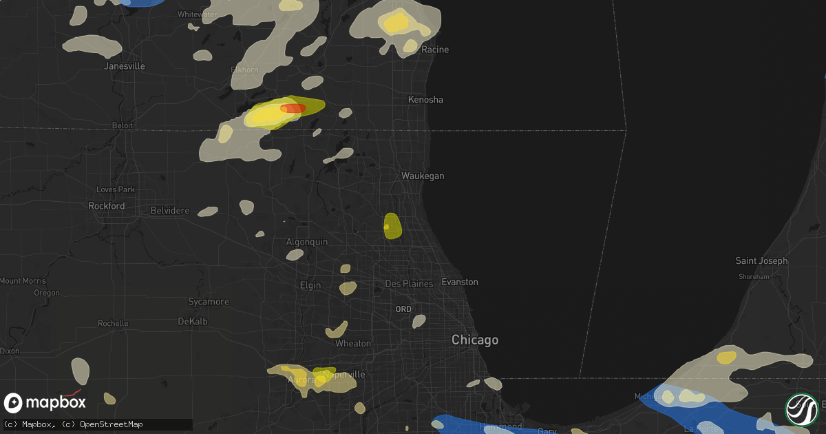 Hail map in Lake Forest, IL on August 9, 2026