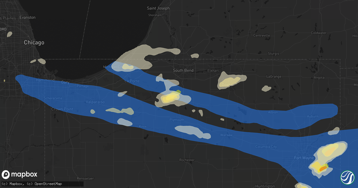 Hail map in Lakeville, IN on August 9, 2026