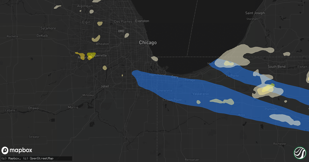 Hail map in Lansing, IL on August 9, 2026