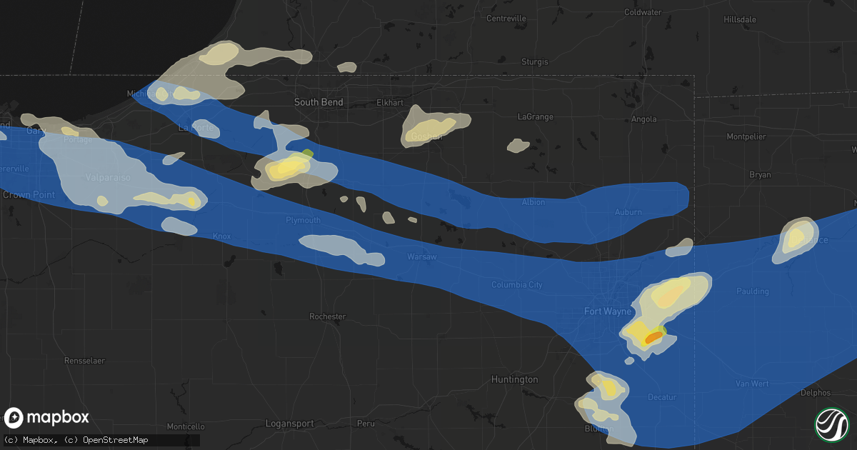 Hail map in Leesburg, IN on August 9, 2026