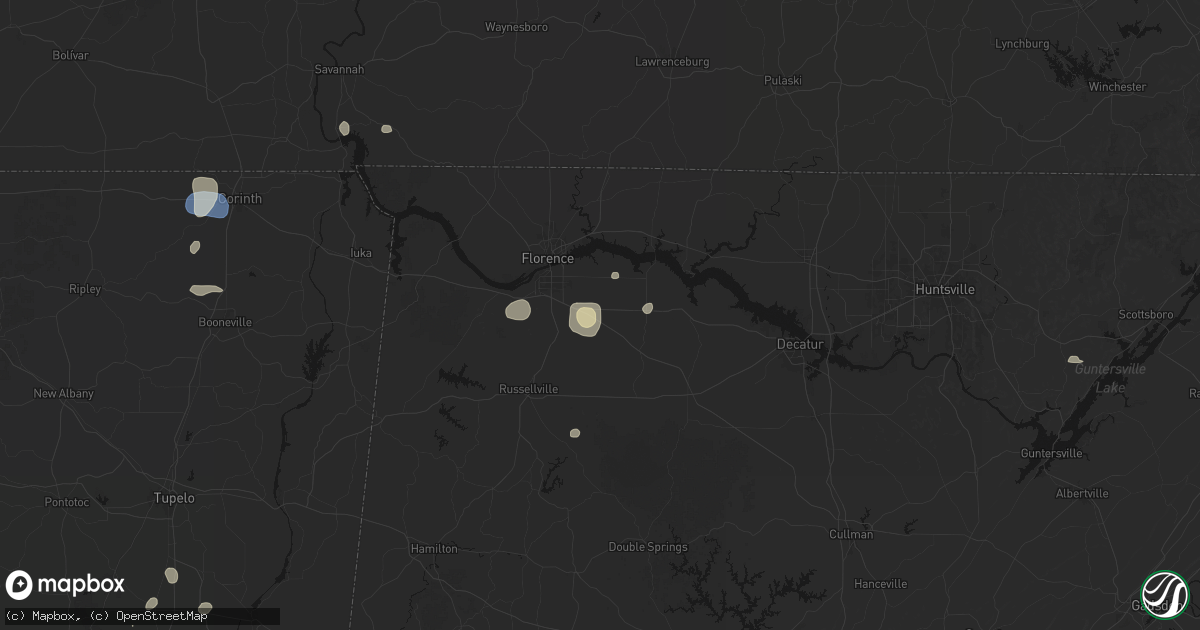 Hail map in Leighton, AL on August 9, 2026