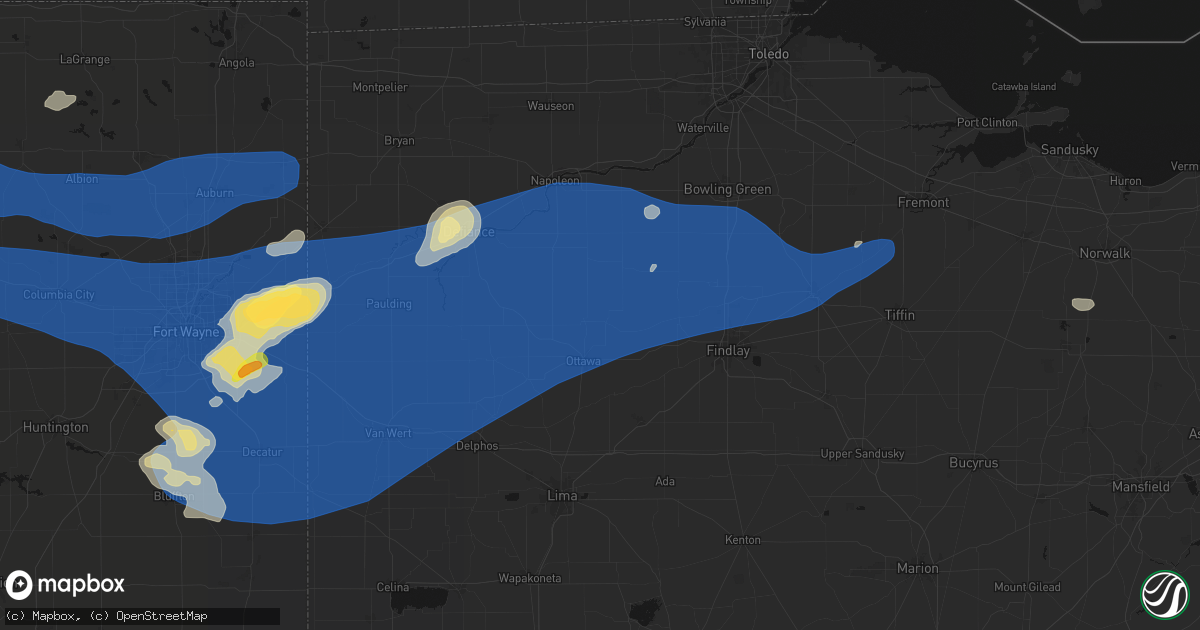 Hail map in Leipsic, OH on August 9, 2026