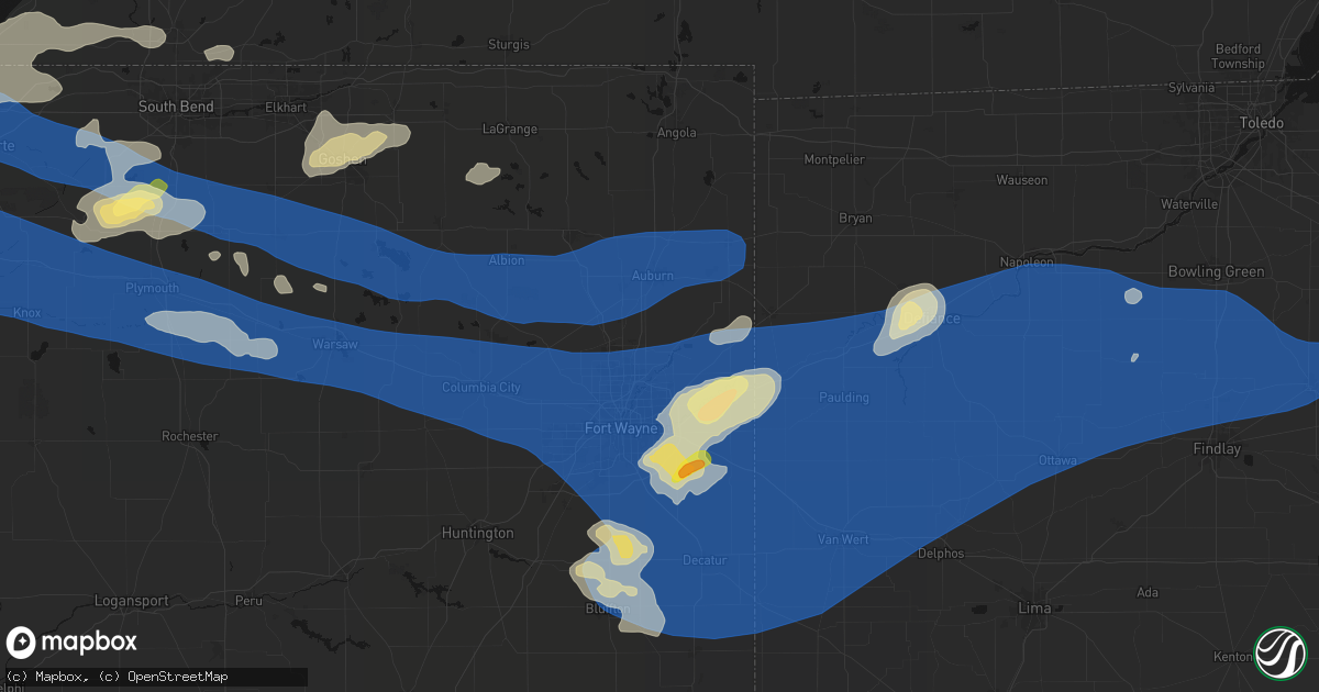 Hail map in Leo, IN on August 9, 2026