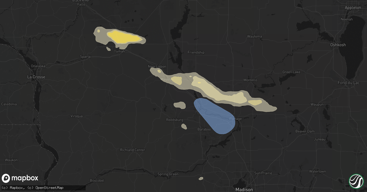 Hail map in Lyndon Station, WI on August 9, 2026