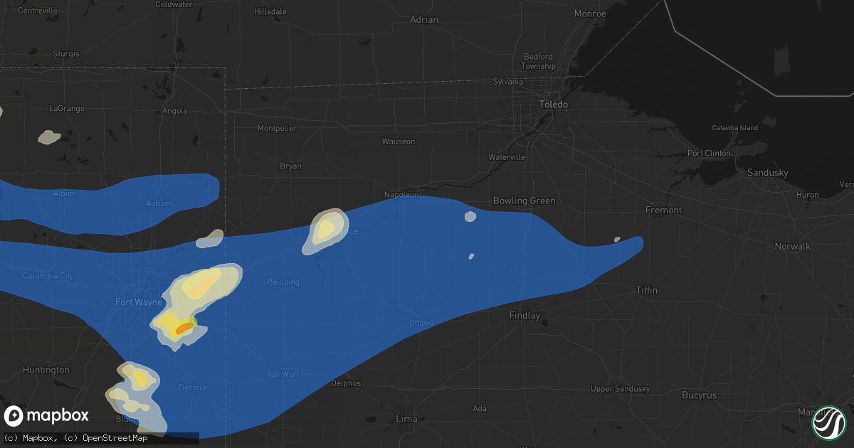 Hail map in Malinta, OH on August 9, 2026