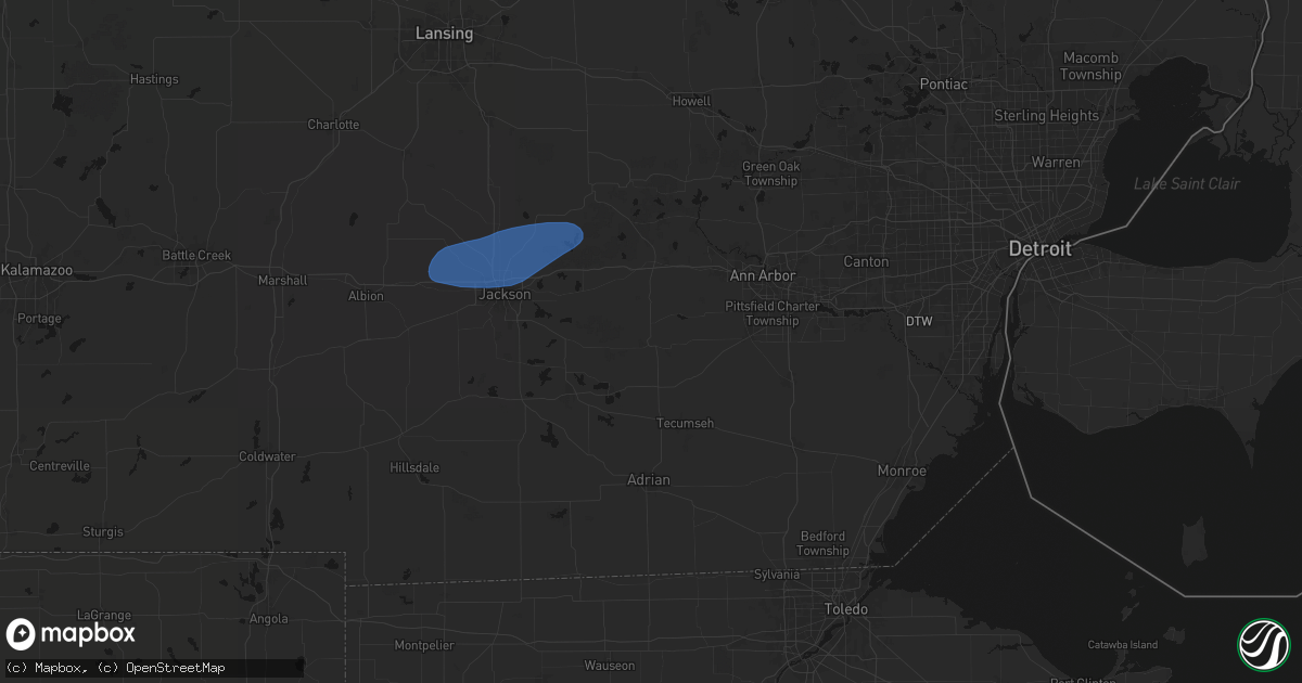 Hail map in Manchester, MI on August 9, 2026