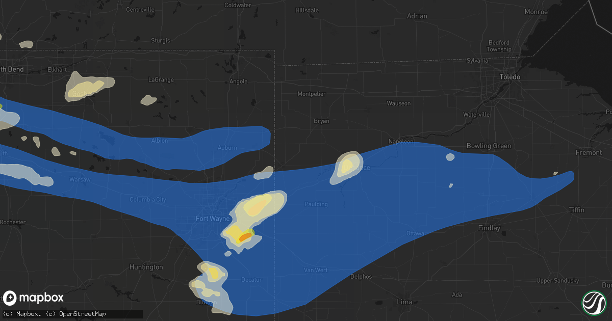 Hail map in Mark Center, OH on August 9, 2026