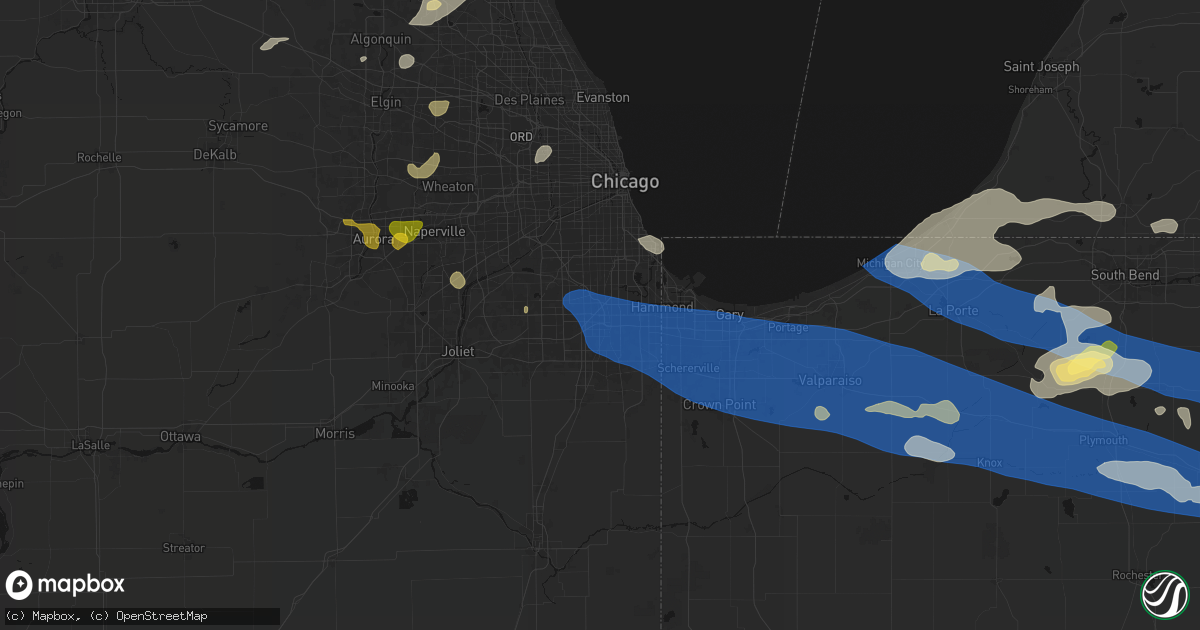 Hail map in Markham, IL on August 9, 2026