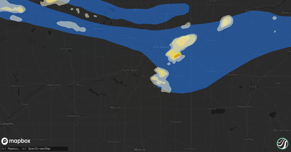 Hail map in Markle, IN on August 9, 2026