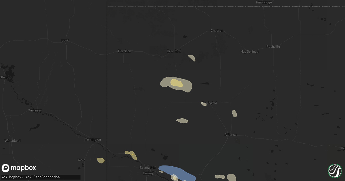 Hail map in Marsland, NE on August 9, 2026