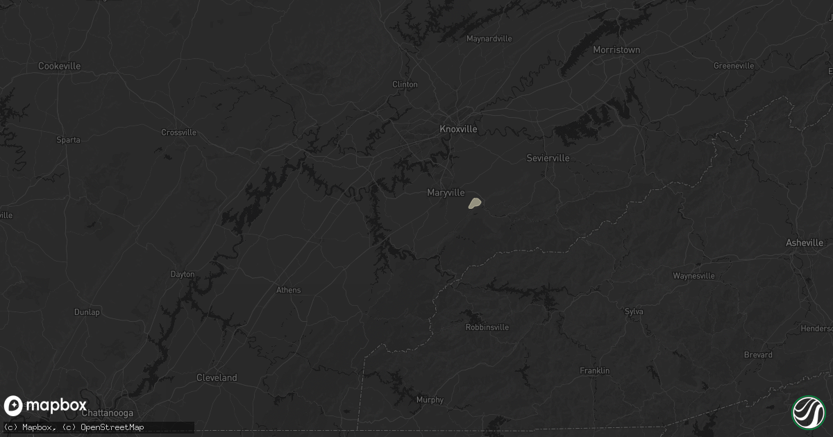 Hail map in Maryville, TN on August 9, 2026
