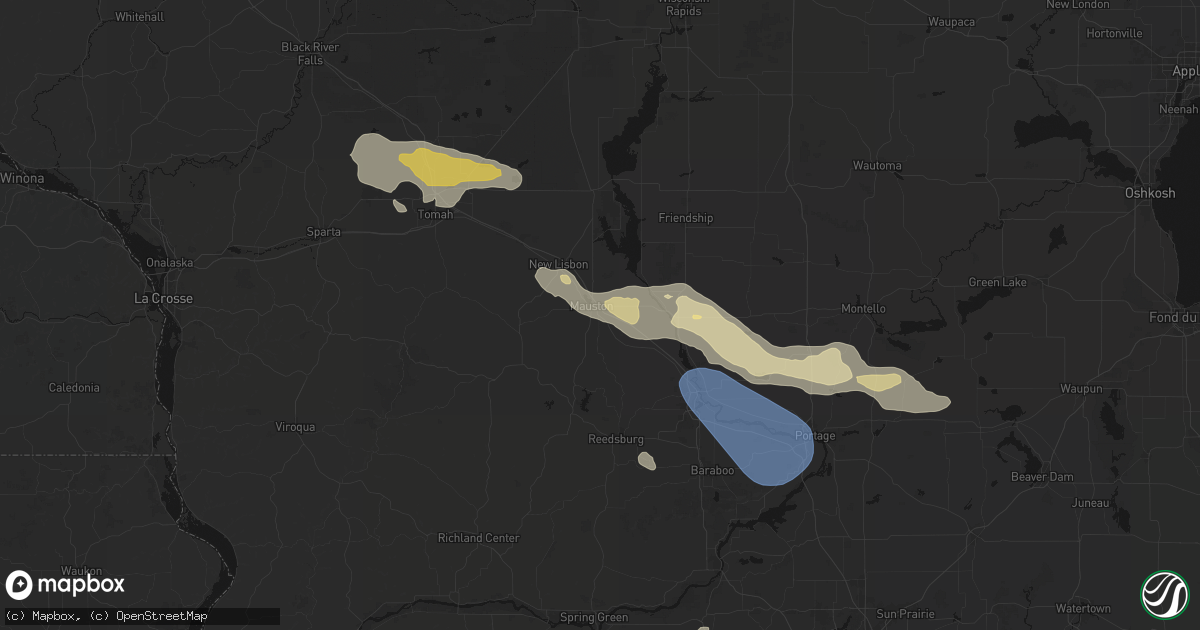Hail map in Mauston, WI on August 9, 2026