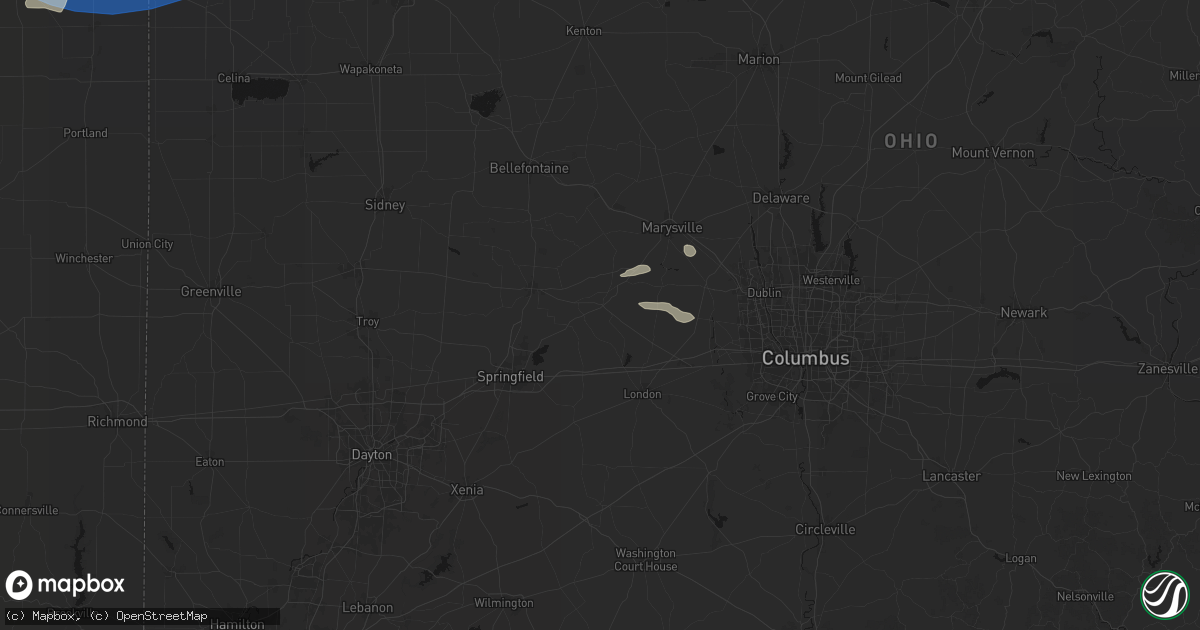 Hail map in Mechanicsburg, OH on August 9, 2026