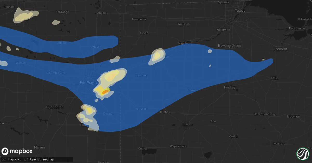 Hail map in Melrose, OH on August 9, 2026