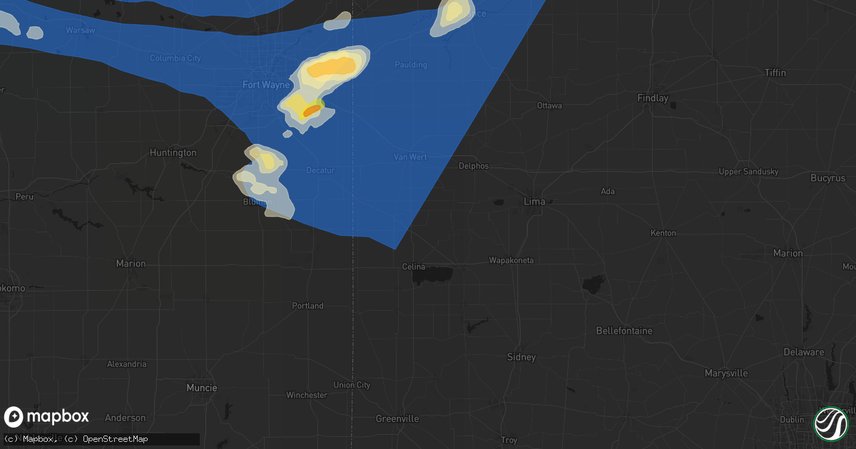Hail map in Mendon, OH on August 9, 2026