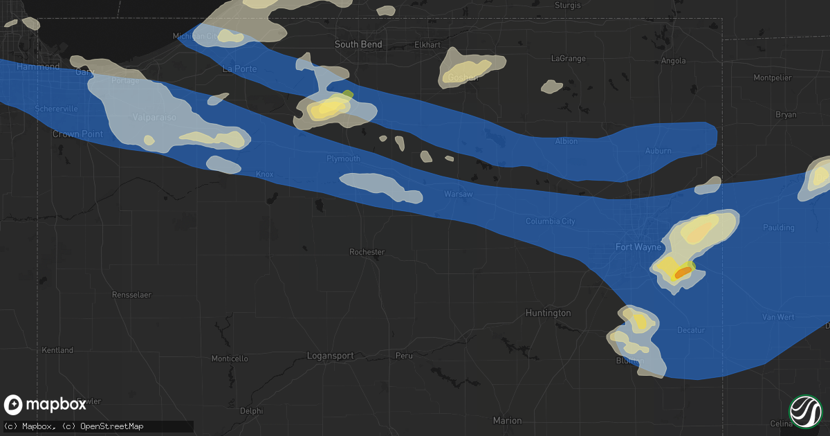 Hail map in Mentone, IN on August 9, 2026