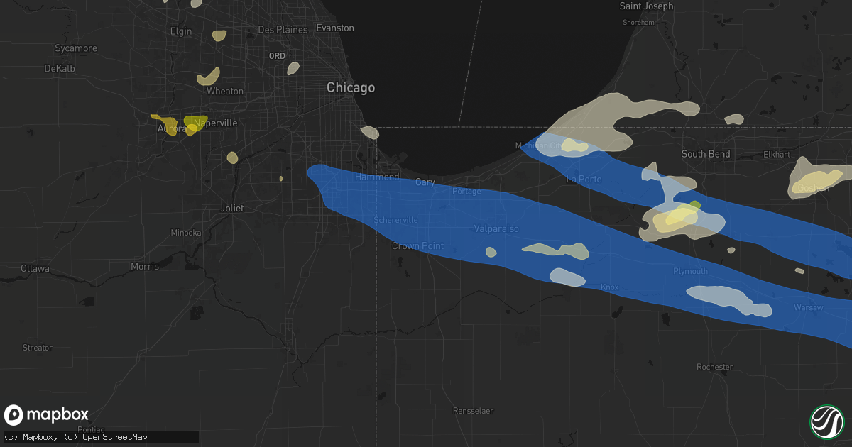 Hail map in Merrillville, IN on August 9, 2026