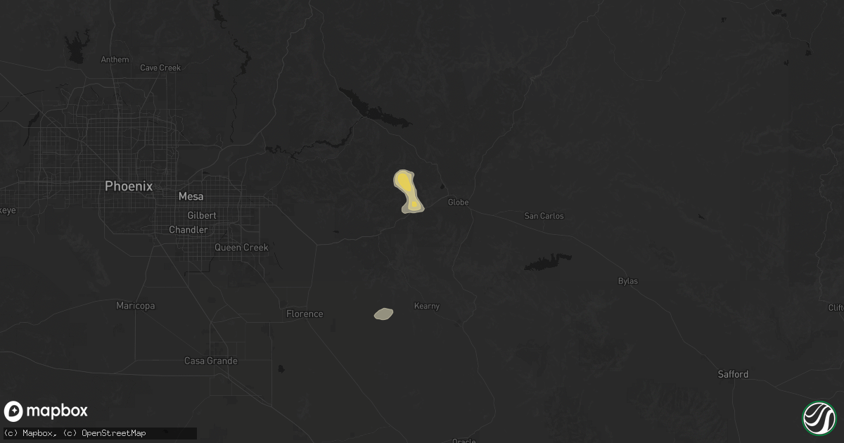Hail map in Miami, AZ on August 9, 2026