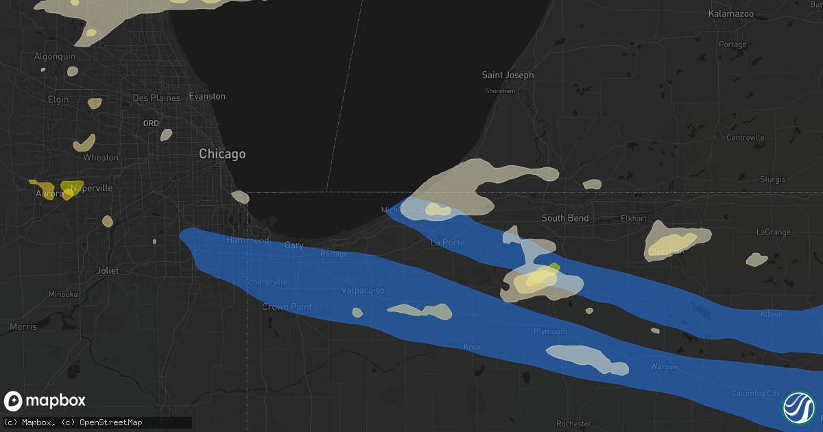 Hail map in Michigan City, IN on August 9, 2026