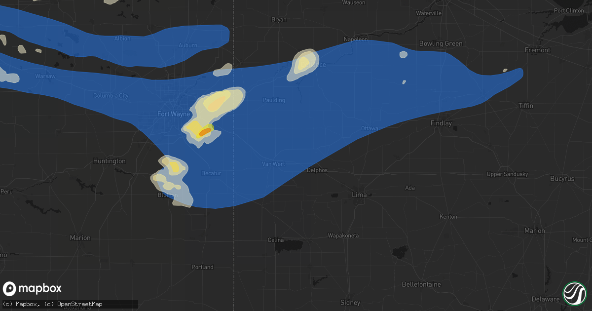 Hail map in Middle Point, OH on August 9, 2026
