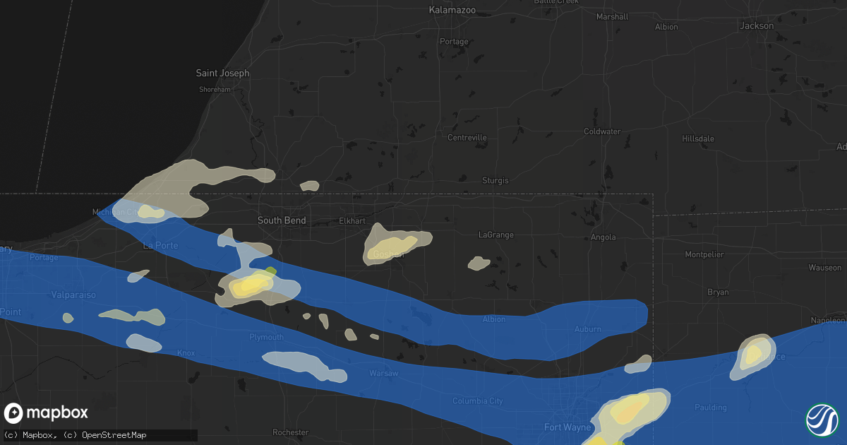 Hail map in Middlebury, IN on August 9, 2026
