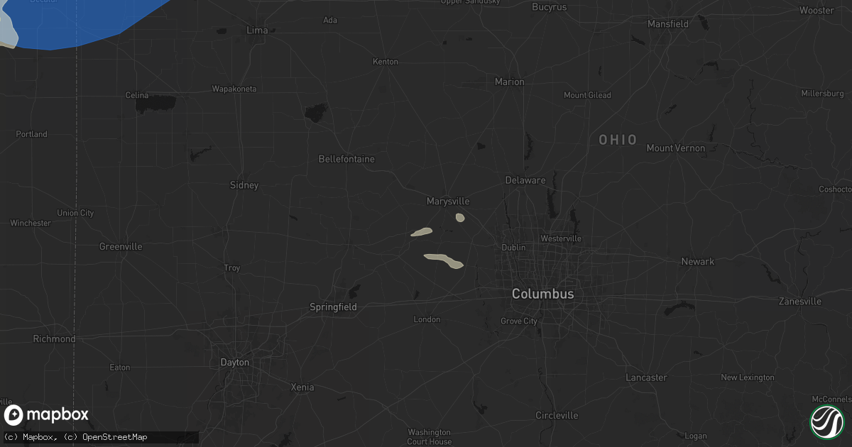 Hail map in Milford Center, OH on August 9, 2026