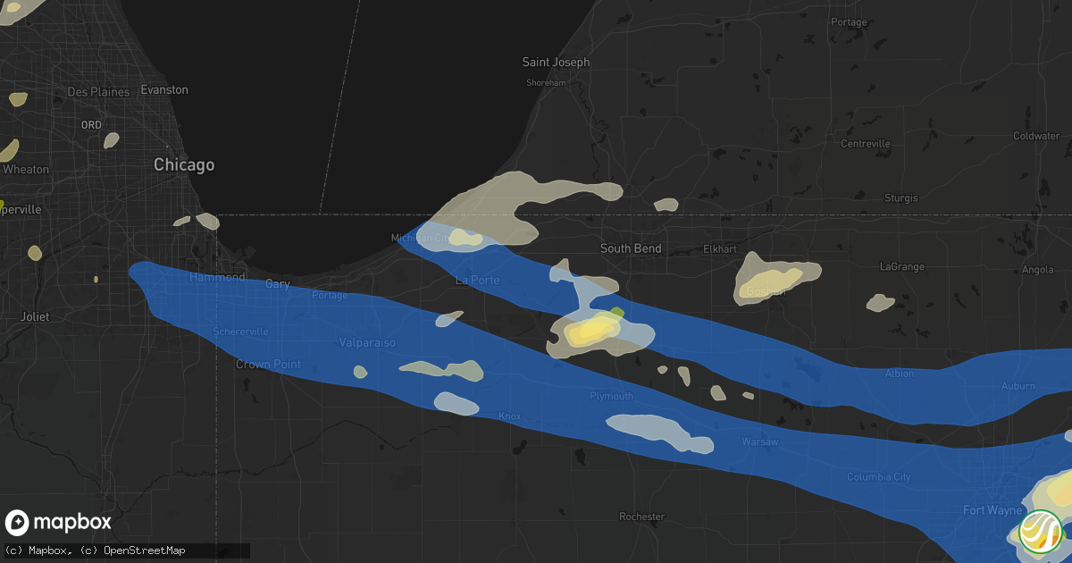 Hail map in Mill Creek, IN on August 9, 2026