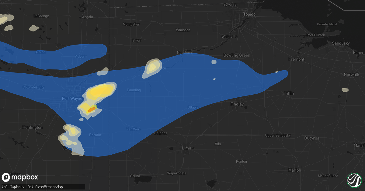 Hail map in Miller City, OH on August 9, 2026