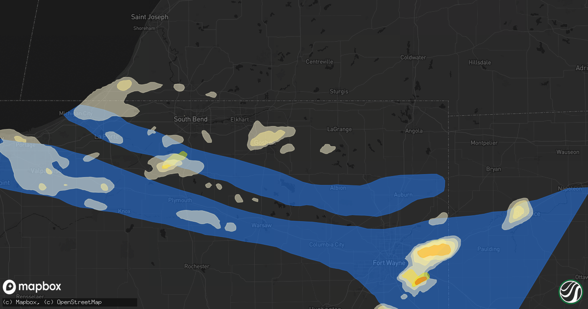Hail map in Millersburg, IN on August 9, 2026