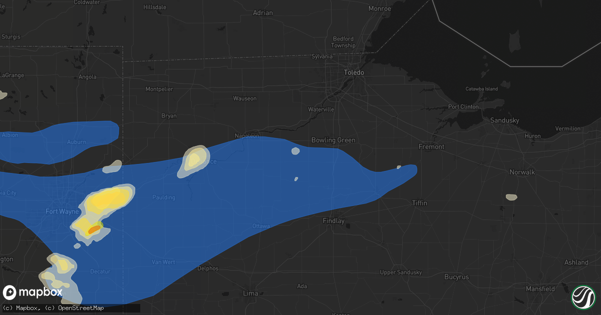 Hail map in Milton Center, OH on August 9, 2026