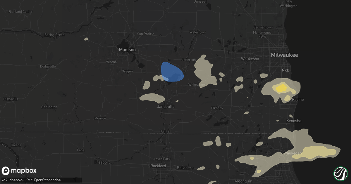 Hail map in Milton, WI on August 9, 2026